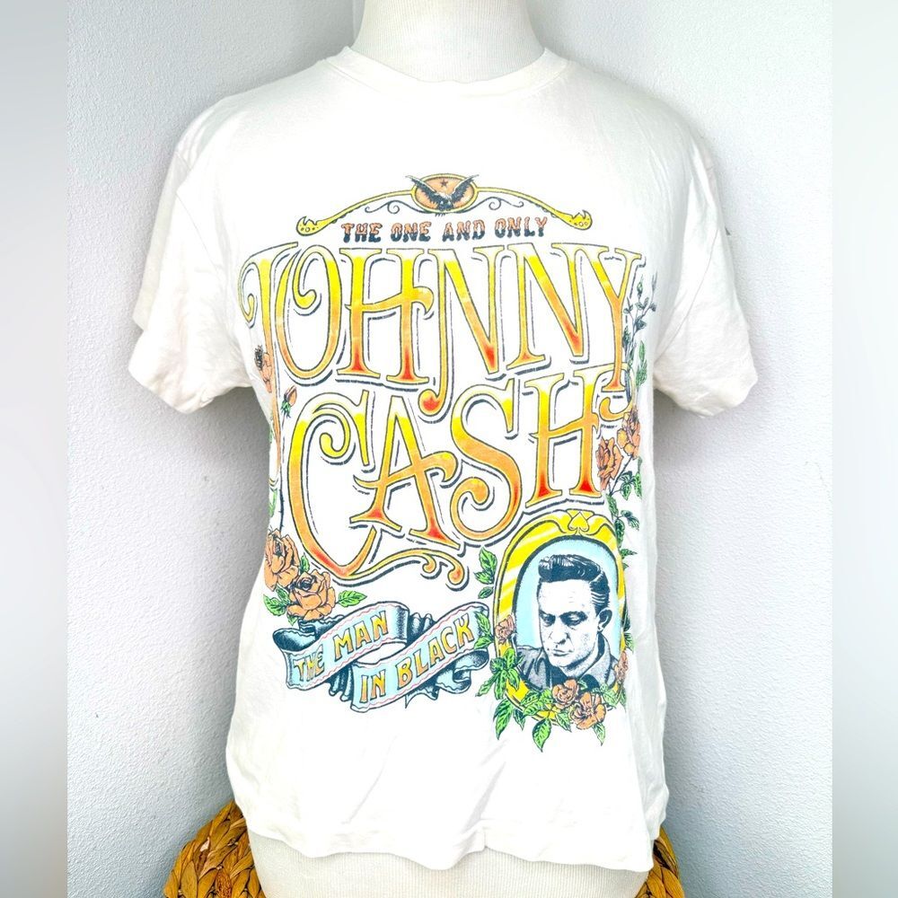 Daydreamer Johnny Cash Band T-Shirt Graphic Tee Shirt Short Sleeved Top White